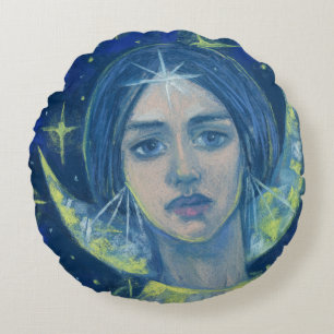 Hecate, Moon goddess, pastel painting, fantasy art Round Pillow