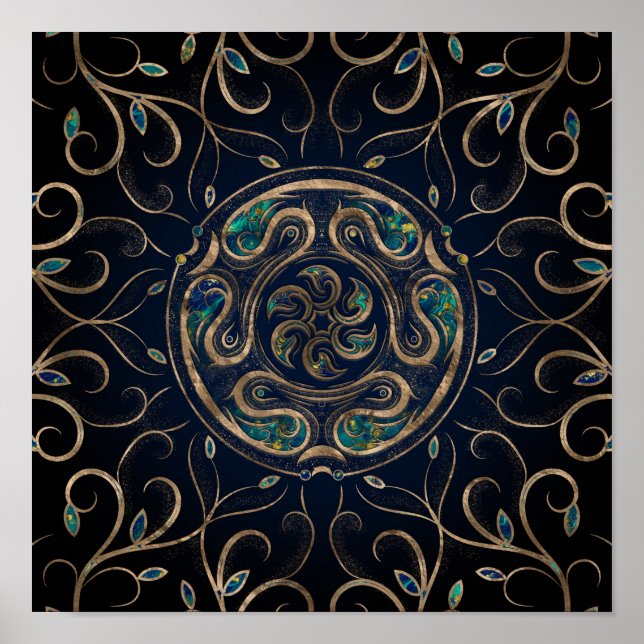 Hecate Wheel Ornament Marble and Gold Poster (Front)