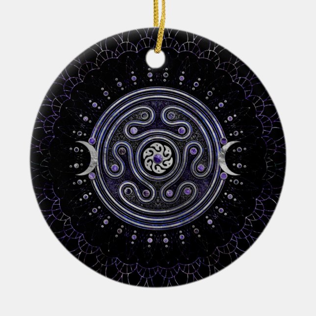 Hecate Wheel Ornament with Amethyst and Silver (Front)