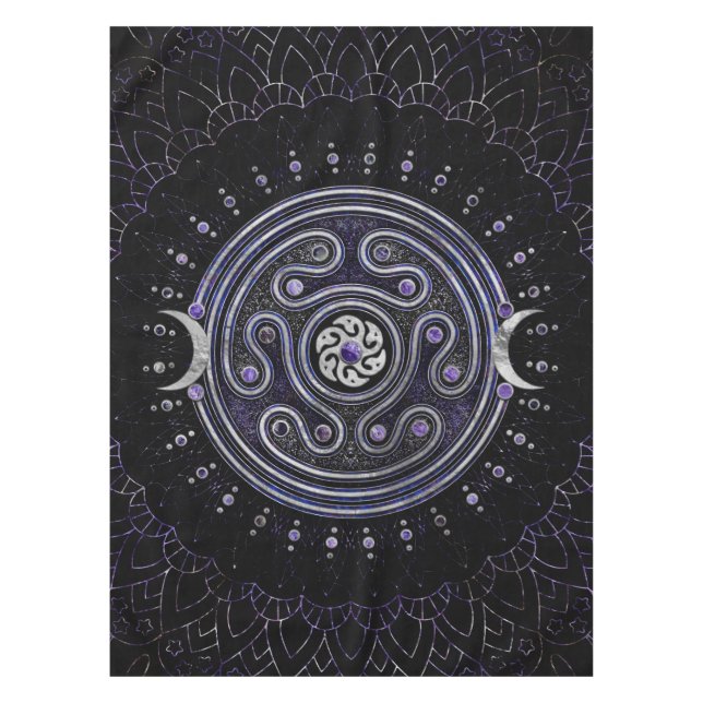 Hecate Wheel Ornament with Amethyst and Silver Tablecloth (Front)