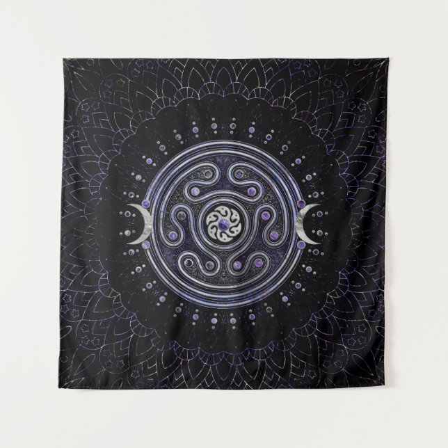 Hecate Wheel Ornament with Amethyst and Silver Tapestry (Front)