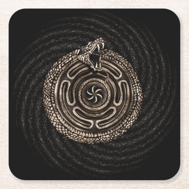 Hecate Wheel with ouroboros Square Paper Coaster (Front)