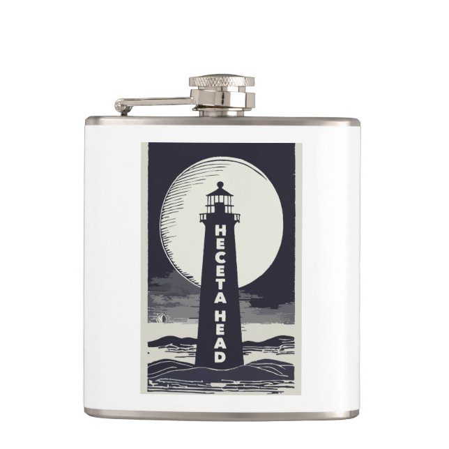 Heceta Head Lighthouse Oregon Moon Hip Flask (Front)