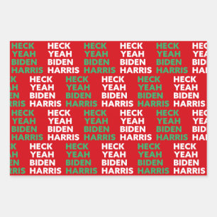 Heck Yeah Biden Harris Custom Colours Red Green Wrapping Paper Sheet