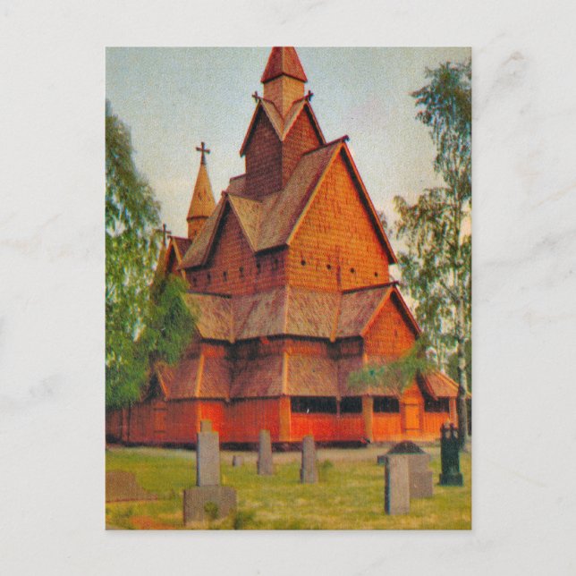 Heddel Stave church, Telmark, vintage Norway Postcard (Front)
