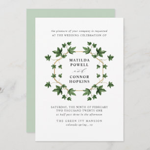 Hedera   Green Ivy Botanical geometric Wedding Invitation