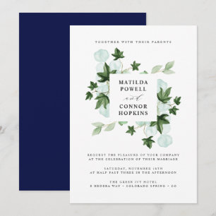 Hedera   Green Ivy Navy Botanical Wedding Invitation