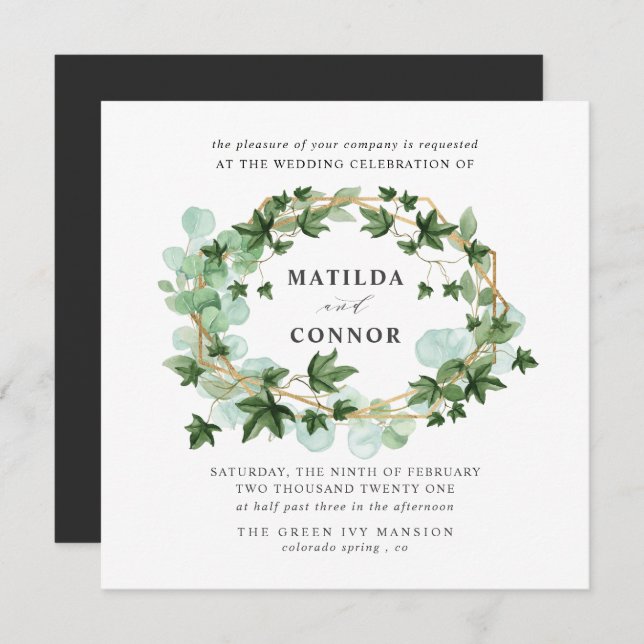 Hedera | Grey Ivy Frame Botanical  Wedding Invitation (Front/Back)