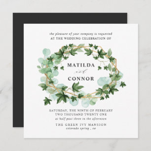 Hedera   Grey Ivy Frame Botanical  Wedding Invitation
