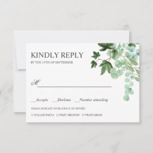Hedera   Ivy feuille MARIAGE RSVP REPAS CHOIX