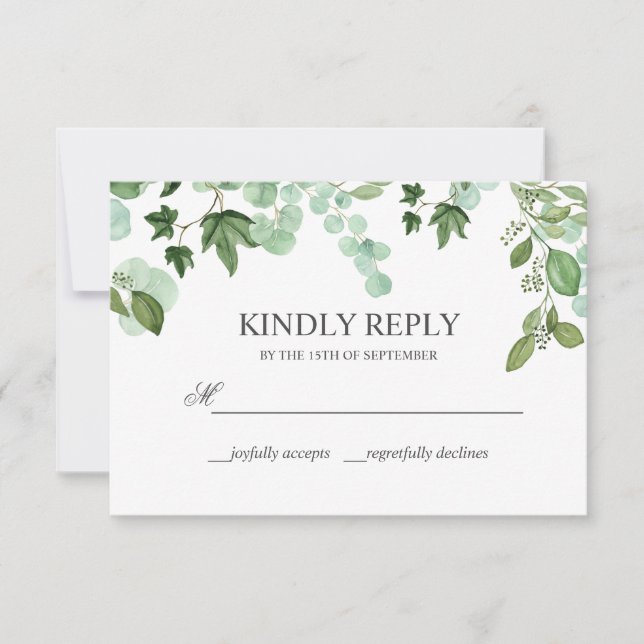 Hedera | Ivy leaves Grey WEDDING Kindly Reply RSVP Card (Front)