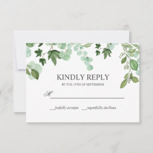 Hedera Ivy leaves Grey WEDDING Kindly Reply RSVP Card
