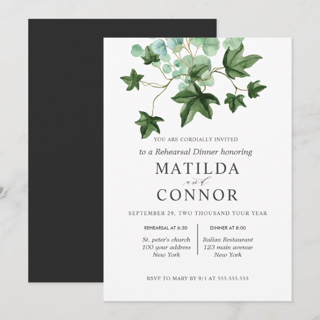 Hedera | Ivy Leaves Wedding  Rehearsal Dinner Invitation (Front/Back)