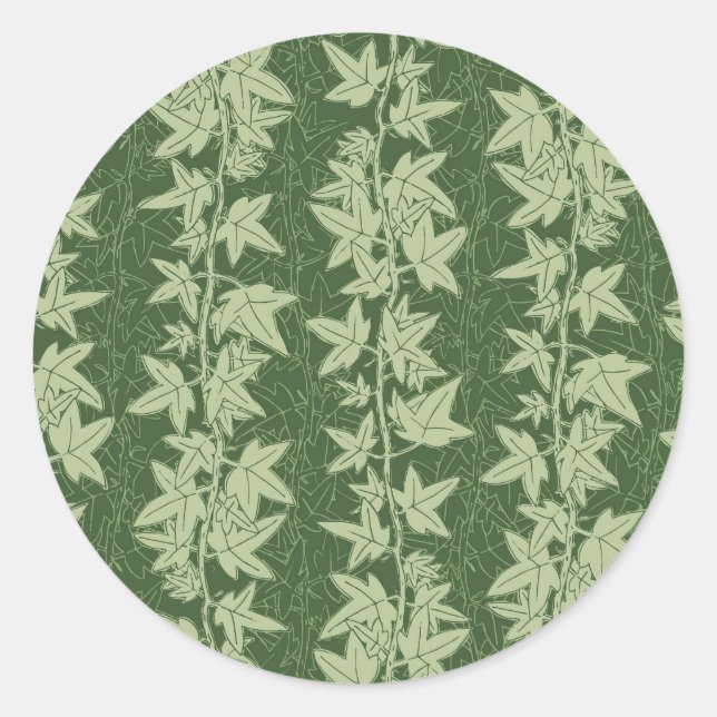 Hedera Ivy Vines - botanical green L_D pattern. Classic Round Sticker (Front)