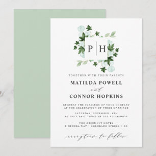 Hedera Monogram Ivy Eucalyptus Botanical Wedding Invitation