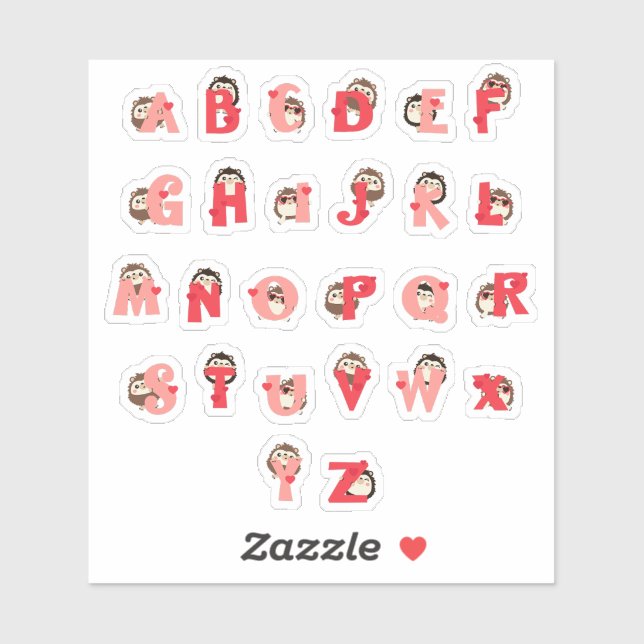 Hedge Hugs Alphabet Stickers | Cute Hedgehog Lette (Sheet)