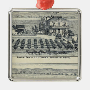 Hedge Row Vineyard, Fresno Metal Ornament