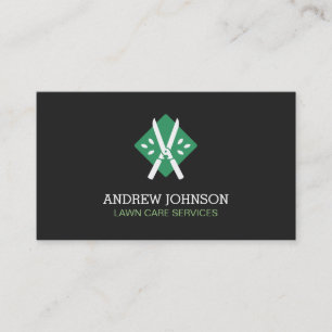 Hedge Shears Leaves Logo Lawn Mowing Business Card
