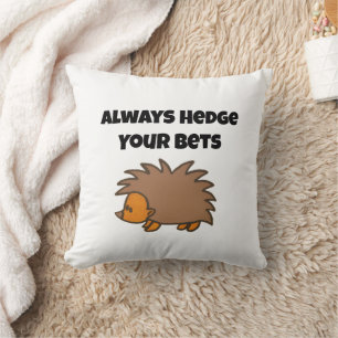 Hedge Your Bets Hedgehog Funny Gambling Cartoon Throw Pillow