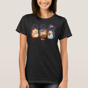 Hedgehog American Flag Leopard Fireworks 4th Of Ju T-Shirt