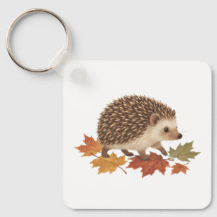Hedgehog Among Fallen Maple Leaves Keychain