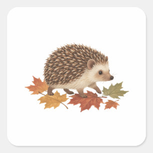 Hedgehog Among Fallen Maple Leaves Square Sticker