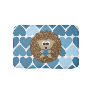 Hedgehog and Blue Hearts Bath Mat