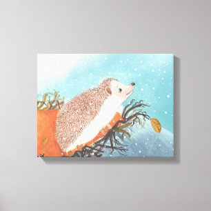 Hedgehog and first snowflakes   canvas print