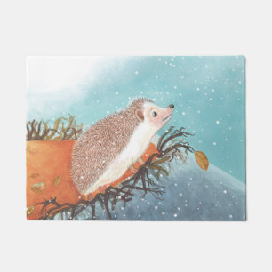 Hedgehog and first snowflakes doormat