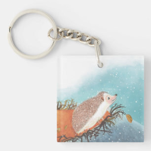 Hedgehog and first snowflakes keychain