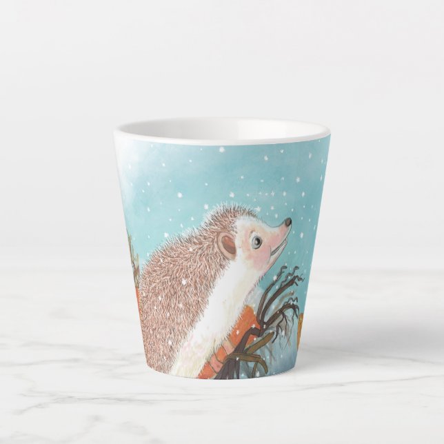 Hedgehog and first snowflakes   latte mug (Front)