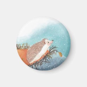 Hedgehog and first snowflakes  magnet