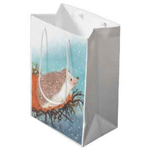 Hedgehog and first snowflakes  medium gift bag