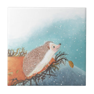 Hedgehog and first snowflakes   tile