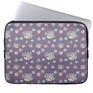 hedgehog and flowers pattern laptop sleeve