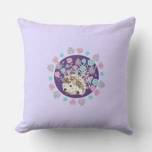 Hedgehog and Flowers Throw Pillow
