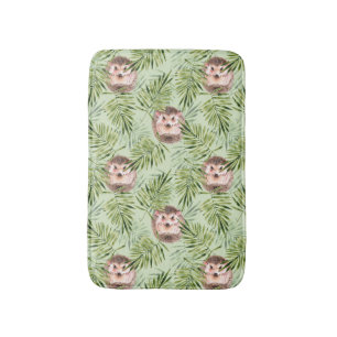 Hedgehog and green leaves bath mat