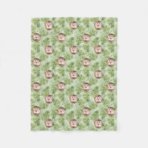Hedgehog and green leaves fleece blanket