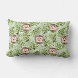 Hedgehog and green leaves lumbar pillow