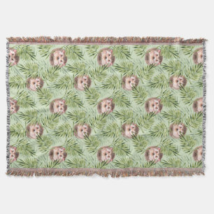 Hedgehog and green leaves throw blanket