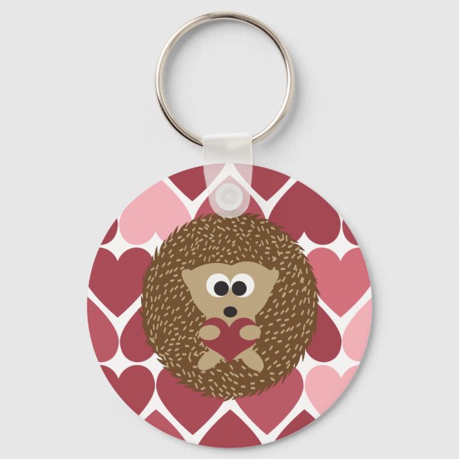 Hedgehog and hearts keychain (Front)