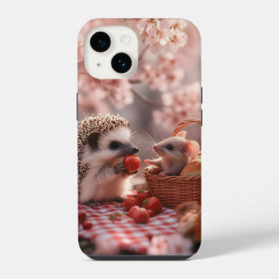 Hedgehog and Mouse Sharing Strawberries - Picnic iPhone 14 Case