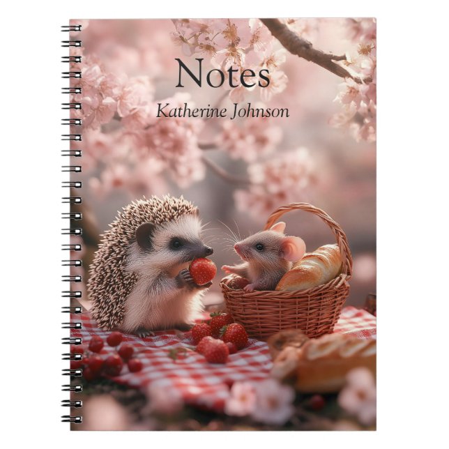 Hedgehog and Mouse Sharing Strawberries - Picnic Notebook (Front)