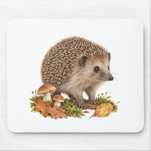 Hedgehog and Mushrooms for an Autumn Woodland Desk Mouse Pad
