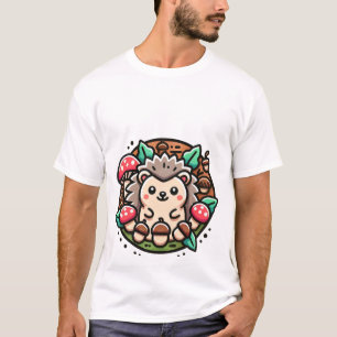 Hedgehog and Mushrooms Sticker - Whimsical Nature T-Shirt