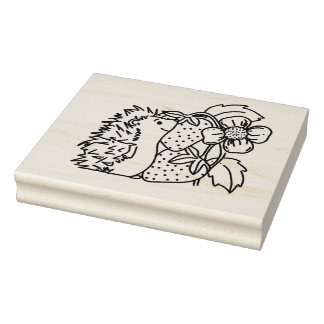 Hedgehog and Strawberries Rubber Stamp