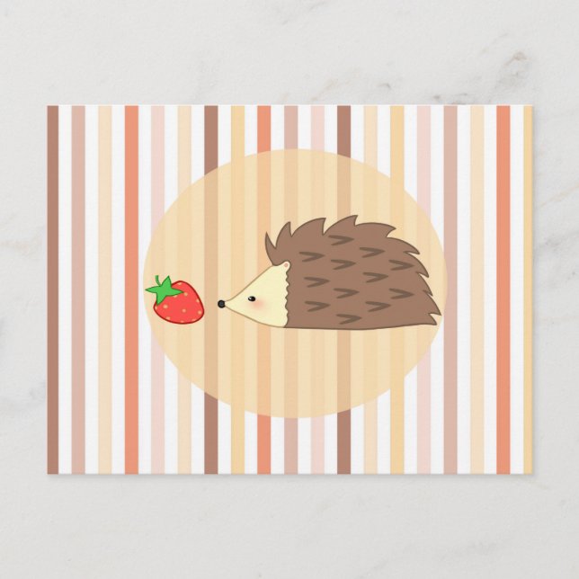 Hedgehog and Strawberry Postcard (Front)