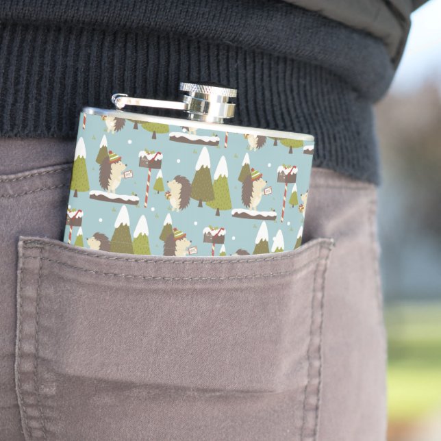Hedgehog and White Christmas  Hip Flask (In Situ)