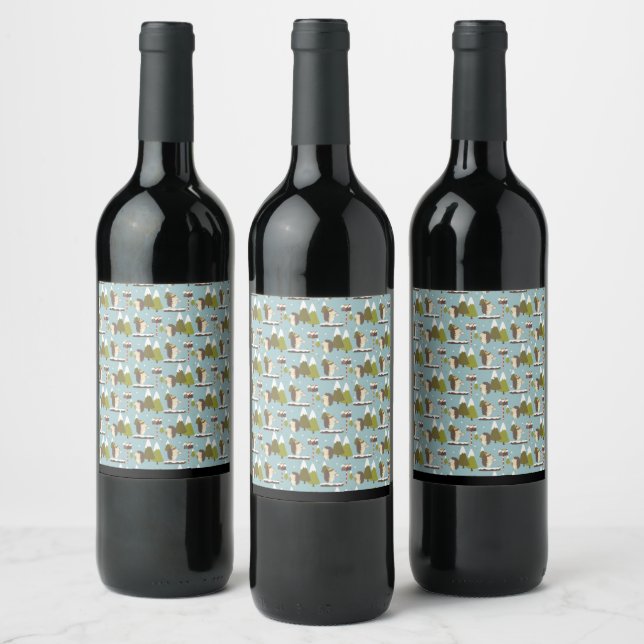 Hedgehog and White Christmas  Wine Label (Bottles)