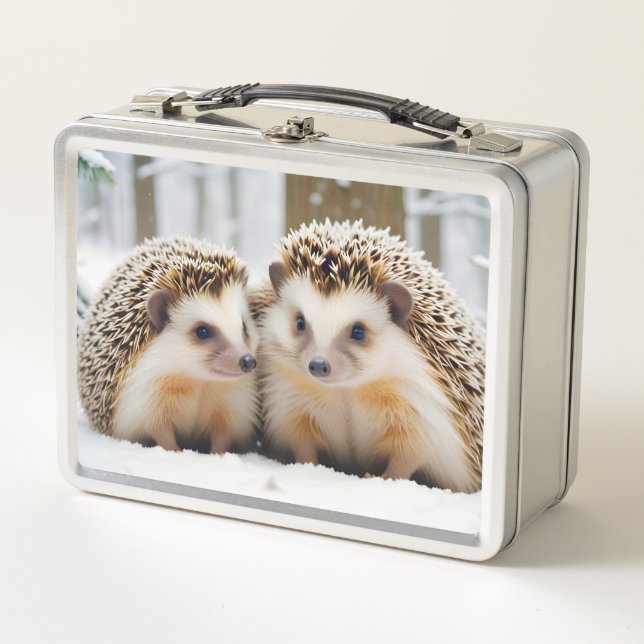 Hedgehog Animal Nature Wildlife Affection Caring Metal Lunch Box (Front)